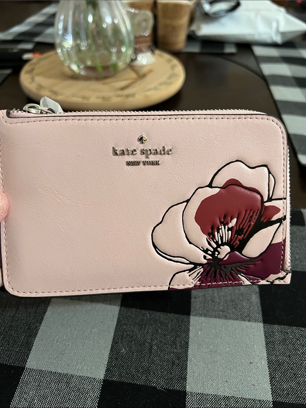 New kate spade Blush Pink Floral Zip Card Wallet